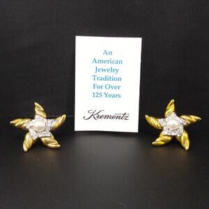 Krementz Gold Plated Starfish Earrings, Faux Pearls, 1970s Vintage Jewelry
